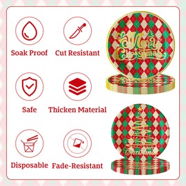 JINHUPANDER 100pcs Christmas Paper Plates and Napkins,Christmas Plates Disposable Merry Christmas Theme Party Supplies Christmas Party Decorations Serves 25