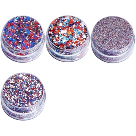 Gel Glitter Pelo 4 Botes 250.º Purpurina Gruesa Brillante Brillantina Capilar Blanca Y Azul Para Niños para Todas las Edades, y Festivales