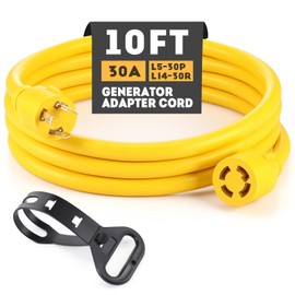 10FT L5-30P to L14-30R Generator Adapter Cord, STW 10 AWG, 30 Amp 3 Prong to 4 Prong Heavy Duty Power Generator Transfer Switch Adapter Extension Wire with Cord Organizer