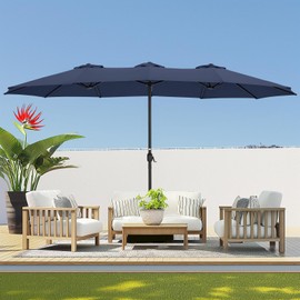 HOMSHADE Double Sided Patio Umbrellas - 15ft Outdoor Extra Large Market Table Umbrella with Base Included, Oversized Umbrella for Deck, Pool, (Blue)