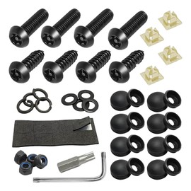 KAQISI Anti Theft License Plate Screws Kits- Rustproof Stainless Steel Car Tag Plate Mounting Hardware, M6 Tamper Proof Screws, Fastener Nut, Caps Cover for Front Rear Frame Holder Mounting (Black)