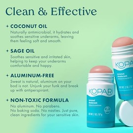 Kopari Desodorante Sin Aluminio Con Aceite de Coco Orgánico | Paquete Original de 2 | Vegano, Sin Gluten, Sin Crueldad, No Tóxico, Sin Parabenos, Desodorante para Hombres y Mujeres, Protección Contra
