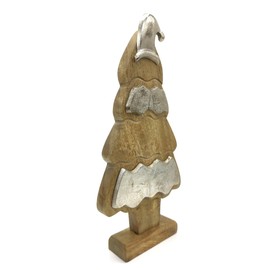DARO DEKO Wooden Christmas Tree with Stand Natural Brown Silver 28 cm