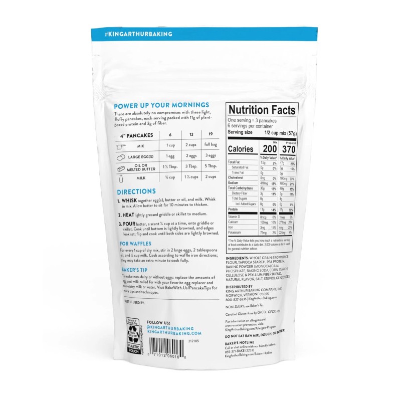 King Arthur Gluten Free Protein Pancake Mix 12 oz Non