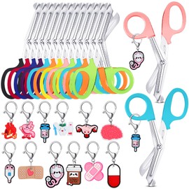 Lanties 12 Set 24 Pcs Nurse Graduation Gifts - Bandage Scissors for Nurses with Funny Key Ring Round Tip Nursing Scissors Medical Bandage Shears Wound Care for Nurse Doctors Paramedics Veterinary