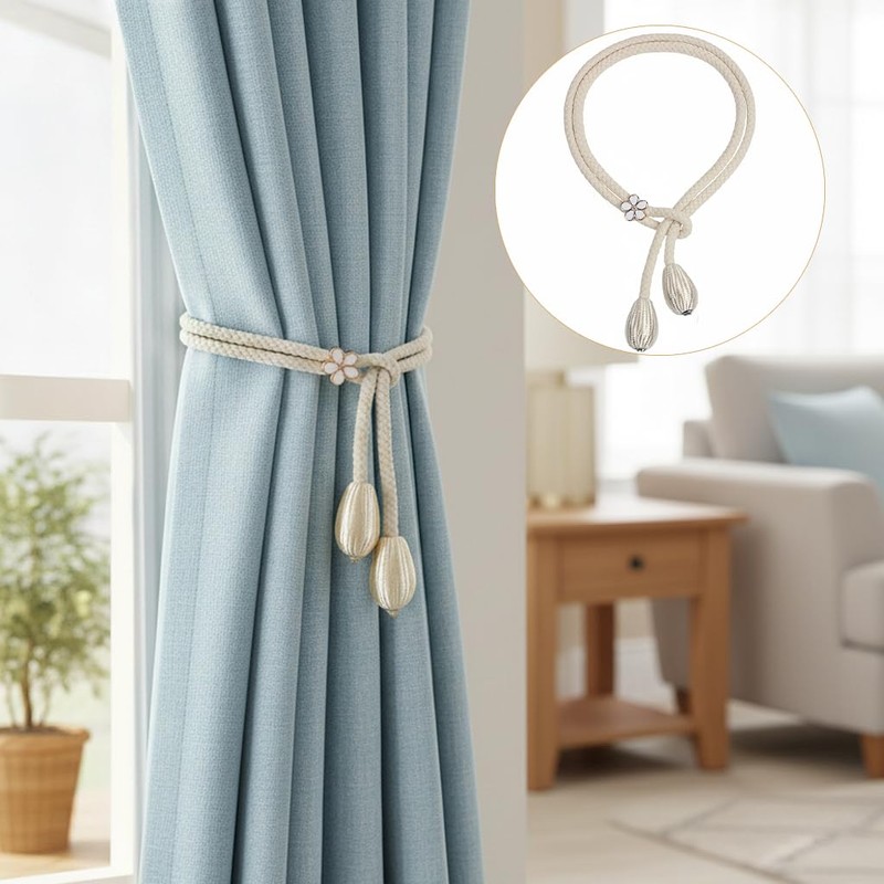Curtain Tiebacks 4 Pcs Hand-Knitted Curtain Tie Backs Elegant Bohemian