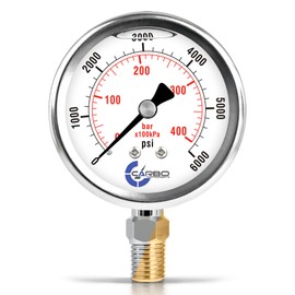 CARBO Instruments Stainless Steel Pressure Gauge Dual Display (0-6000 psi/kPa) - 2 1-2" Glycerine Liquid Filled Water Air Oil Gas Gauge with Polycarbonate Lens & Brass Connection -1/4" NPT Lower Mount