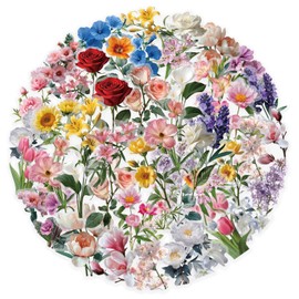 Flower Stickers, 50Pcs Transparent Watercolor Waterproof Clear Botanical Floral Journaling Sticker for Scrapbook Bullet Journals Planner Collage Laptop Paper Crafts Supplies