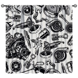 JADERYS Car Blackout Curtains Modern Abstract Car Repair Light Grey Black Art Printed for Boys Teens Men Bedroom Living Room Rod Pocket Decoration Window Drapes 2 Panels W21xL45in