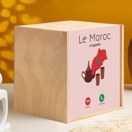 Fabulous Wooden Box with French Text "Le Morocco M'apppelle Culture Flag" (10 x 10 x 10 cm)