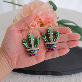 Women Keychain For Bag Purse Charm Handbag Backpack Rhinestone Kawaii Crystal Bling Cute Car Key Chains Ring Gift Accessories (Cactus)