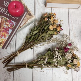 L'BREVOGA Dried Flowers with Stem, 16 inches Dried Spray Rose with Baby's Breath for Floral Arrangments Home Decoration (Rose)