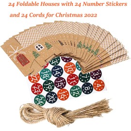 NA Flyftrey 24 Advent Calendar for Filling, Foldable House with 24 Number Stickers and Cord for Christmas 2021, Gift Bag, Christmas Calendar Bags, Christmas Calendar DIY Craft Set