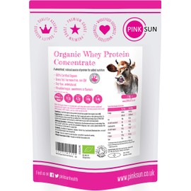 PINK SUN PINK SUN Organic Whey Protein Concentrate Powder Unflavoured 1kg (80% Protein with BCAA) Soy Free Grass Fed Gluten Free No Additives Vegetarian Undenatured Non GM Certified Bio UK