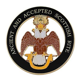 33rd Degree Double Headed Eagle (Wings Down) Ancient & Accepted Round Masonic Auto Emblem - [Gold & Black][3'' Diameter]