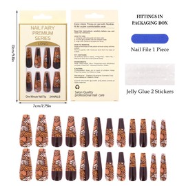 Jascaela 4 Pcs Leopard Print Press-On Nail Art Artificial Fake Nails Kits Jelly Glue Reusable Press on Nails