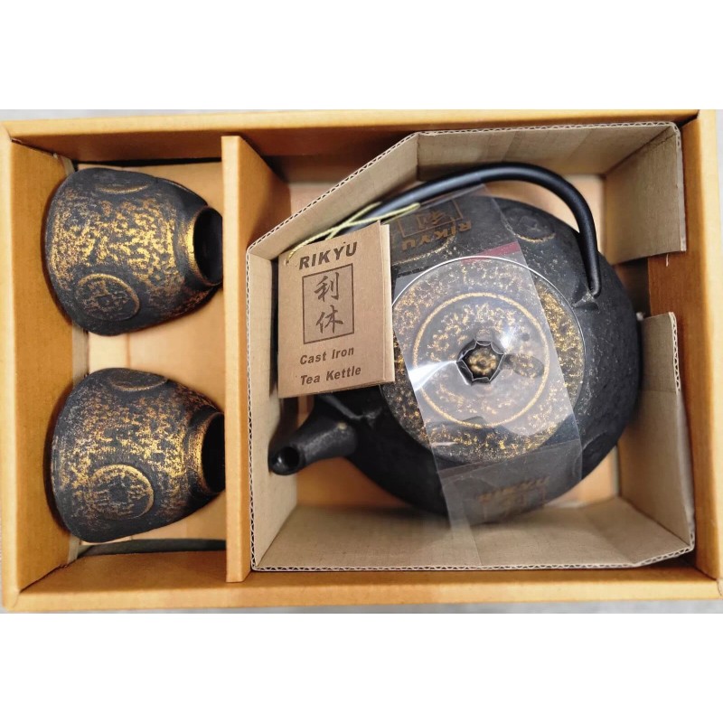 RIKYU Cast Iron Tetsubin 20oz Teapot Antique Ancient Gold Coin