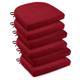 downluxe Indoor Chair Cushions for Dining Chairs, Soft and Comfortable Textured Foam Kitchen Chair Pads with Ties and Non-Slip Backing, 16" x 16" x 2", Red, 6 Pack