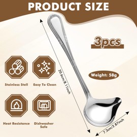 Set of 3 Small Sauce Ladles, 20.6 cm Sauce Spoon with Slanted Pourer, Polished Non-Slip Soup Ladle, Stainless Steel Soup Ladle for Dressings, Soup Sauces, Gravies, Soup Ladle, Dishwasher Safe
