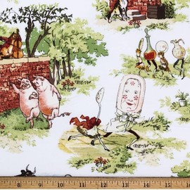 1/2 Yard -"Hey, Diddle Diddle!" Nursery Rhyme Scenic Cotton Fabric (Great for Quilting, Sewing, Craft Projects, Quilt, Throw Pillows & More) 1/2 Yard X 44"