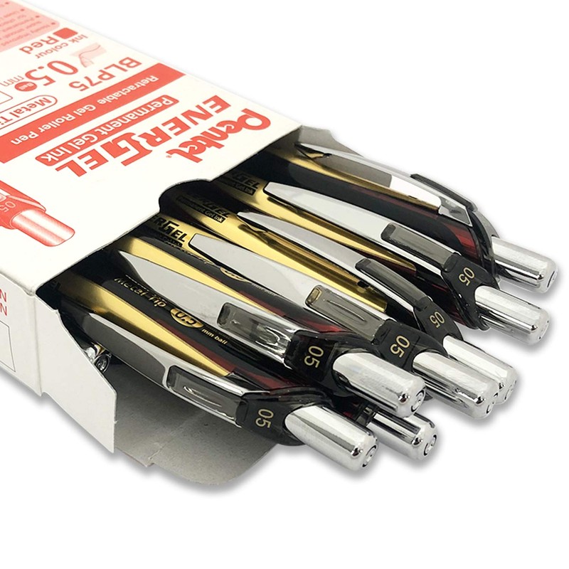 EnerGel Permanent Retractable Rollerball, 0.5mm, Red Ink, 1 Pack of