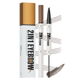 MOLAKS 2-in-1 Eyebrow Pencil & Tinted Brow Gel - Dual-Ended Microblading Pen with 4-Fork Tip, Waterproof, Smudge-Proof for Natural Hair-Like Brows, Long Lasting 24H (Brwon)