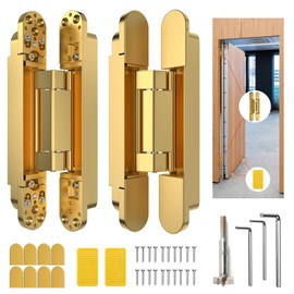 Lipshome 9.7" Hidden Door Hinge/Concealed Hinges,Invisible Hinges,Invisible Door Silent 180 Degree Swing Hinge 3-Way Adjustable Butt 9.7 x 3.3 x 1inch (Pack of 2) (Gold 10 inches)