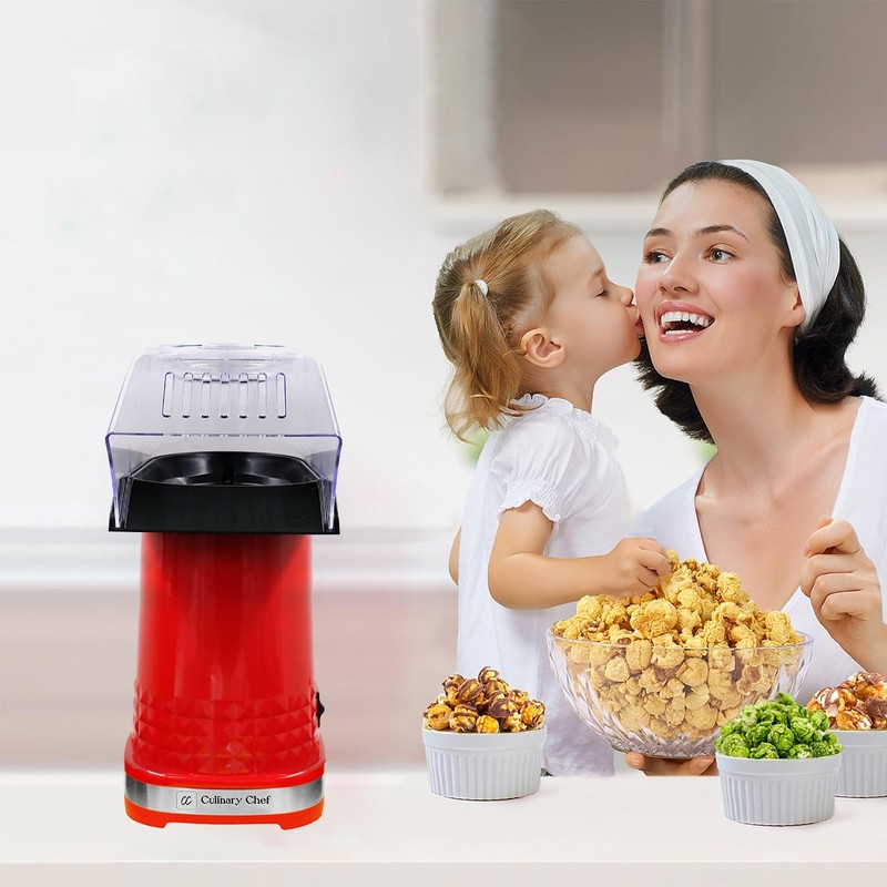 CULINARY CHEF PM102-RED Deluxe Hot Air Personal Popcorn Popper