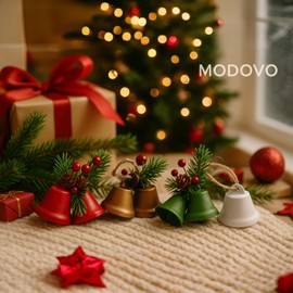MODOVO Christmas Bell Ornaments – Metal PVC-Coated Hanging Bells for Tree, Wreath & Home Décor – Weather-Resistant, Durable, Easy-Hang Festive Bells Set (Set of 4)