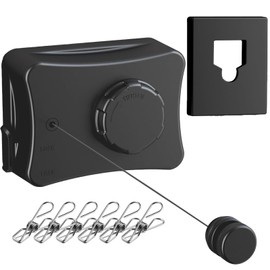 Retractable Clothesline - Heavy Duty 44lb 304 Stainless Lines,16.7ft Anti-Sag Design, Drill-Free Install for Indoor/Outdoor Use (Black, Single Line)