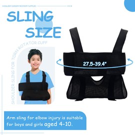 Cozilyhome Kids Arm Sling Shoulder Immobilizer For Women Men, Shoulder Sling For Torn Rotator Cuff, Toddler Sling For Elbow Injury, Posture Corrector For Kids (Black)