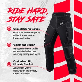 HWK Motorcycle Pants for Men and Women with Water Resistant Cordura Textile Fabric for Enduro Motocross Motorbike Riding & Impact Armor, Dual Sport Motorcycle Pants with 30"-32" Waist, 32" Inseam