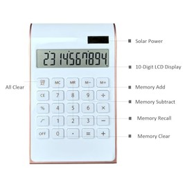 Calculadora solar de oro, calculadora de escritorio de función estándar, calculadora de escritorio LCD de 10 dígitos para oficina, hogar (oro rosa)