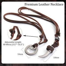 Diamday 8 Pcs Leather Necklace for Men Women Vintage Pendant Leather Cord Necklaces Black Brown Feather Arrowhead Wolf Tooth Wing Double Ring Sweater Chain Statement Mens Necklace Adjustable 1