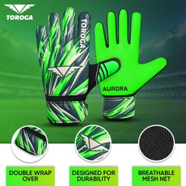 TOROGA Football Goalkeeper Gloves For Boys kids Children Youth Soccer Goalie Glove with Super Grip Palms (Green, 5)