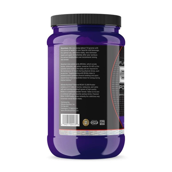 Ultimate Nutrition Flavored BCAA Powder - Caffeine Free with 3g Leucine 1.5g Valine 1.5g Isoleucine - Post Workout Amino Acid Supplement, Grape, 60 Servings