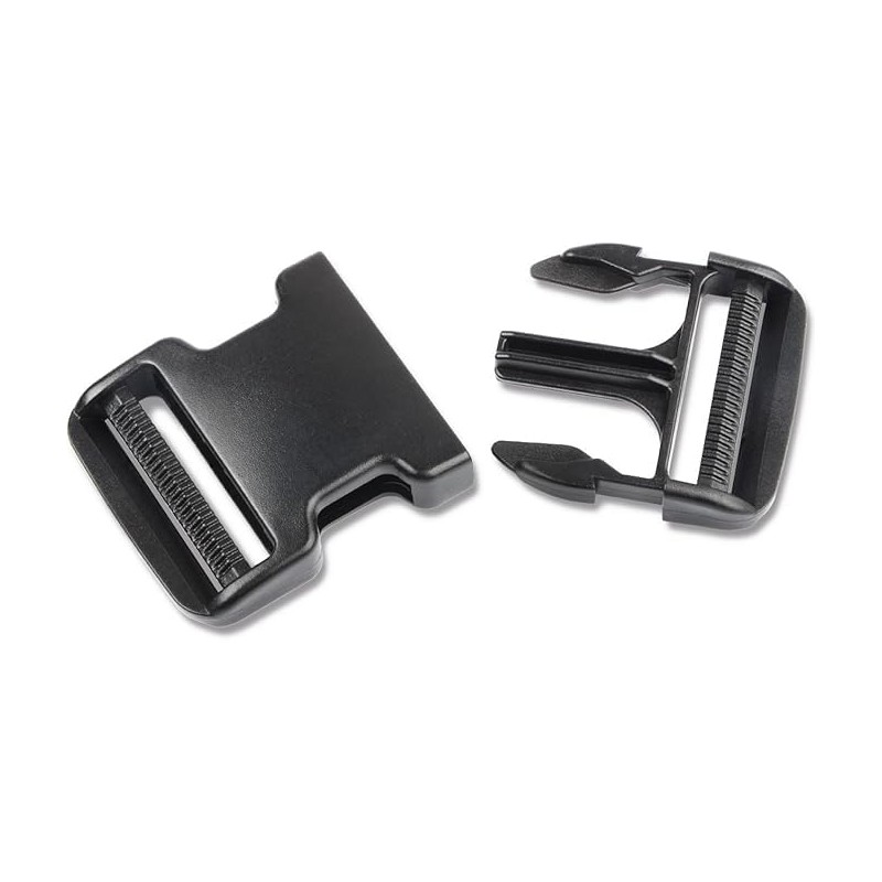 Premium 2 Inches(50mm) Flat Dual Adjustable Side Release Buckles (Black,
