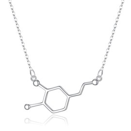 Clearine Molecule Structure Necklace 925 Sterling Silver Luck Neurotransmitter Serotonin Chemistry Jewellery Gift for Science Lovers, Sterling Silver, Cubic Zirconia
