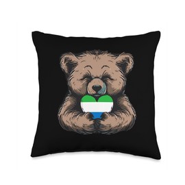 Sierra Leone Cute Bear Heart Sierra Leonean Flag Throw Pillow