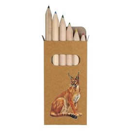 Azeeda 6 x 'Caracal Sitting' Short 85mm Pencils/Coloured Pencil Set (PE00068714)