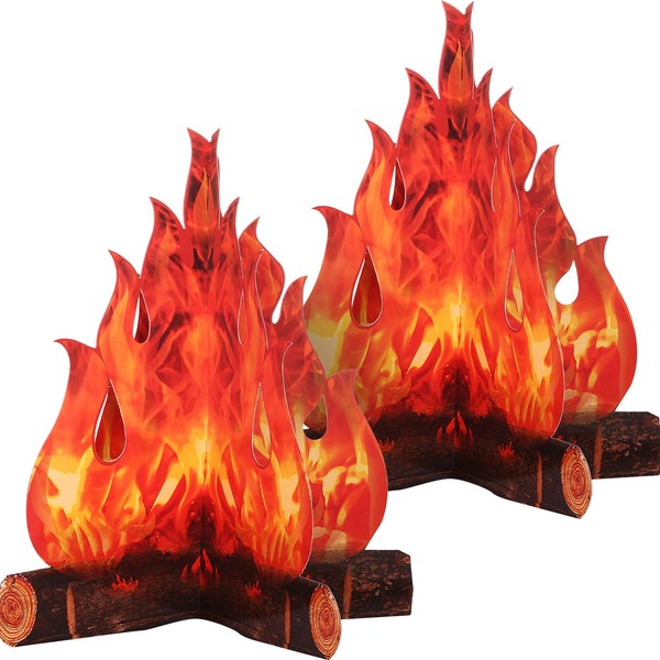 3D Decorative Cardboard Campfire Centerpiece Artificial Fire Fake Flame Paper Party Decorative Flame Torch (Red Orange, 2 Set)