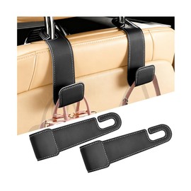 2PCS Car Seat Headrest Hook, Multifunctional Leather Seat Back Purse Bag Hanger Organizer, Auto Interior Backseat Storage Hook Holder for Hat Coat Umbrella, Universal for Vehicles (Black)