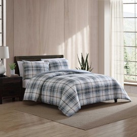 Eddie Bauer - Twin Comforter Set, Reversible Cotton Bedding with Matching Shams, Plaid Home Decor (Alder Blue/Grey, Twin)