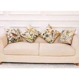 Decorative Throw Pillow Covers 18x18 inches Set of 4 Birds Butterfly and Plant Cushion Covers 45cm x 45cm Boho Linen Square Throw Pillow Cases for Living Room Sofa Couch Bed Pillowcases (Gold Black)