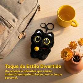 2pzs Llaveros de Gato, Llavero de Peluche para Mochila, Juguete de Peluche de Moda, Decoraci?n para Mujeres y Ni?as, Llavero de Gato Negro para Monedero Mochilas