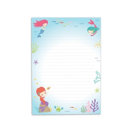 Writing Paper Set Letter Pad with Envelope for Girls Kids Mermaid Children Motif Letter Paper Pad Lined (A5 Pad with 25 Sheets + 15 Envelopes)
