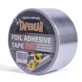 TAPEBEAR Heat Shield Tape Aluminized Fiberglass Cool Tape 3inch x 65Yards, Self-Adhesive Reflective Thermal Barrier Tape Heat Resistant for Air Dryer Vent, HVAC, Heating Unit, Auto, Pipe, 196Ft