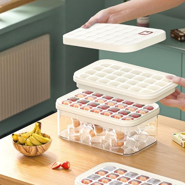Ice Cube Trays with Lid and Bin, Reusable 56 Food-Grade