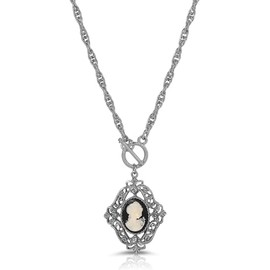 1928 Jewelry Victorian Filigree Crystal Black & White Cameo Pendant Necklace For Women 26"