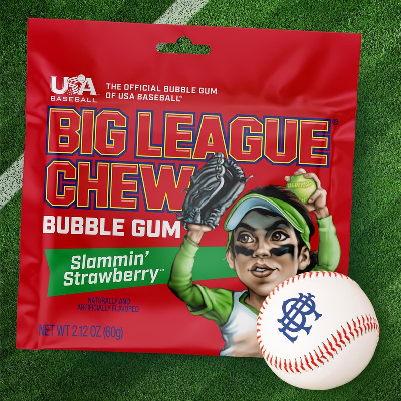 Big League Chew Slammin' Strawberry Bubble Gum - Sweet Strawberry